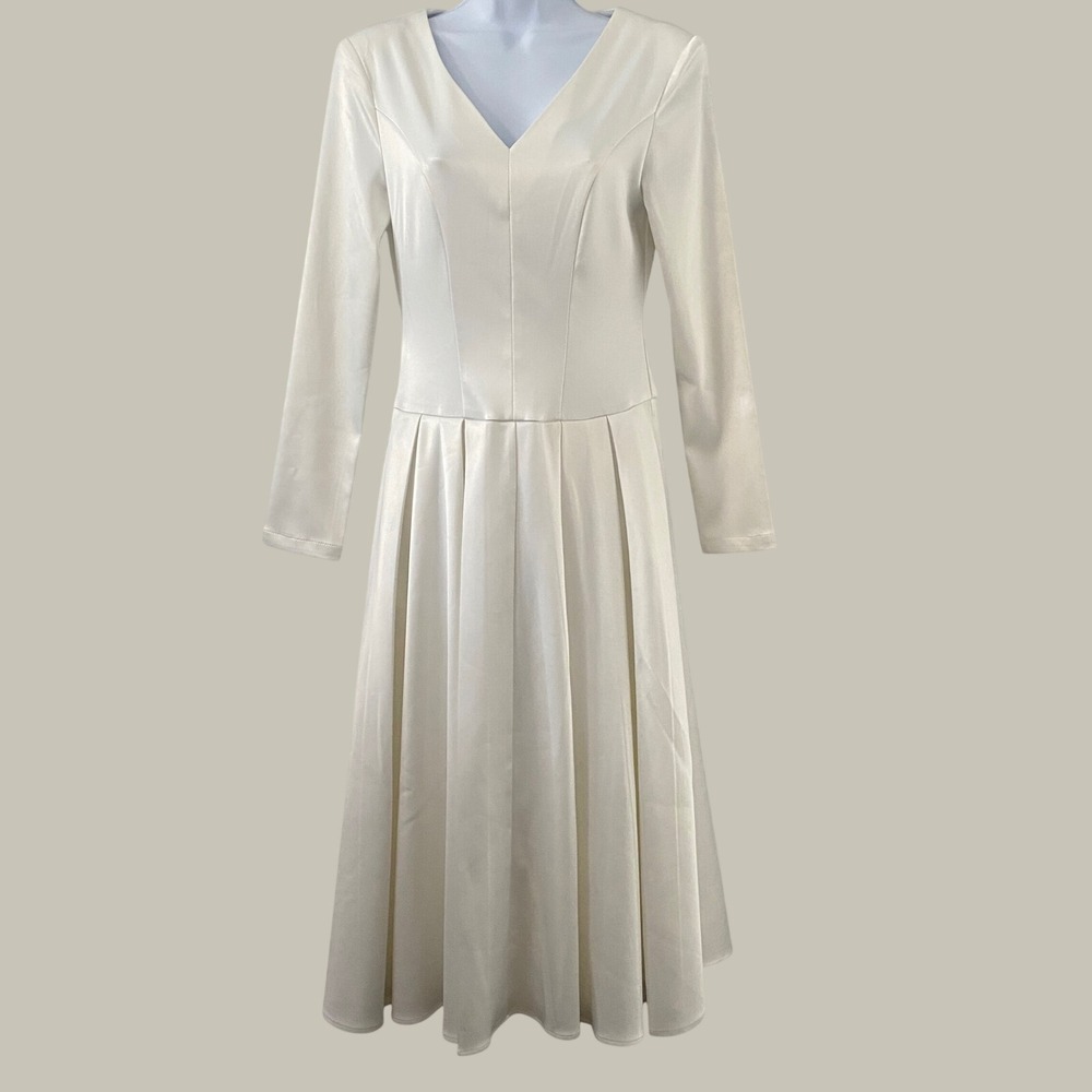 Noyius Modest Satin Wedding Dress XS Elegant Simple Pleated Retro Midi Length